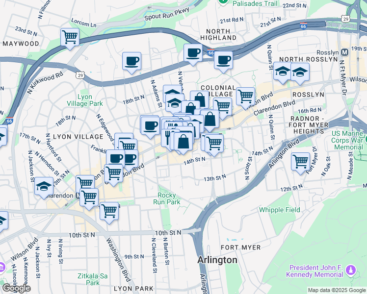map of restaurants, bars, coffee shops, grocery stores, and more near 101 Independence Avenue Southeast in Washington