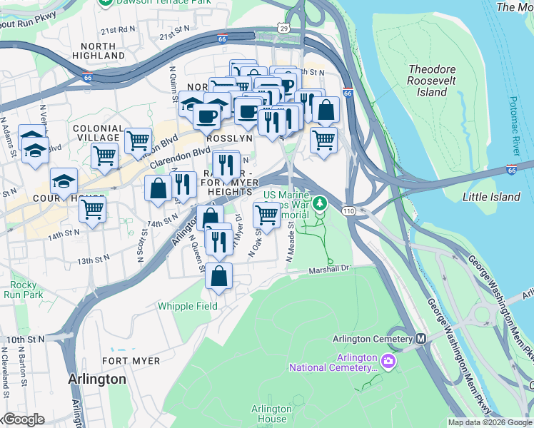 map of restaurants, bars, coffee shops, grocery stores, and more near 101 Independence Avenue Southeast in Washington