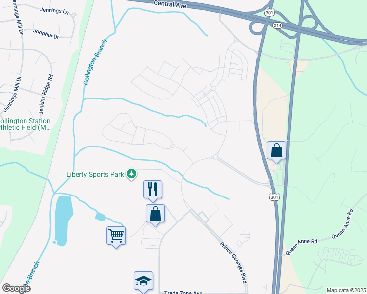 map of restaurants, bars, coffee shops, grocery stores, and more near 904 Midbrook Lane in Bowie