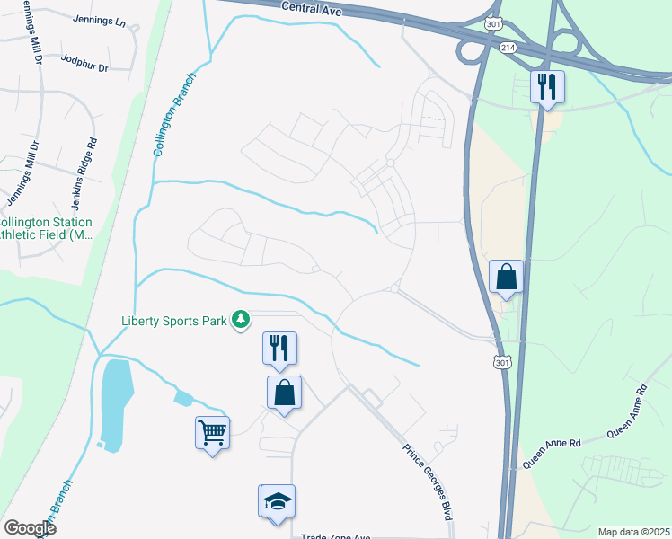map of restaurants, bars, coffee shops, grocery stores, and more near 904 Midbrook Lane in Bowie