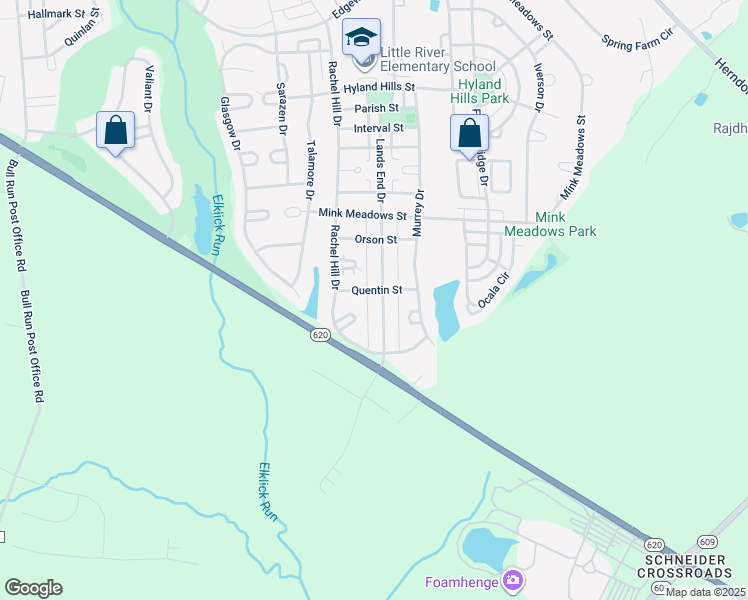 map of restaurants, bars, coffee shops, grocery stores, and more near 26207 Lands End Drive in Chantilly