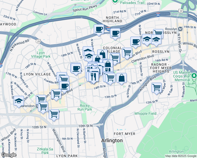 map of restaurants, bars, coffee shops, grocery stores, and more near 101 Independence Avenue Southeast in Washington