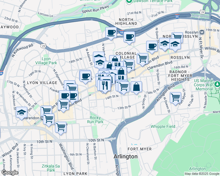 map of restaurants, bars, coffee shops, grocery stores, and more near 101 Independence Avenue Southeast in Washington