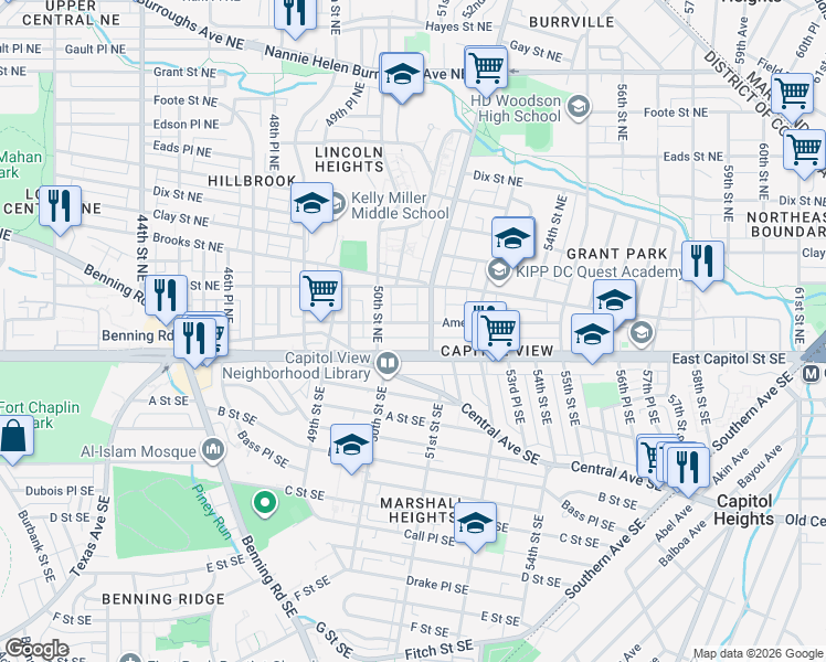 map of restaurants, bars, coffee shops, grocery stores, and more near 101 Independence Avenue Southeast in Washington