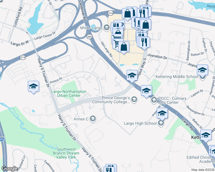map of restaurants, bars, coffee shops, grocery stores, and more near 10248 Prince Place in Upper Marlboro