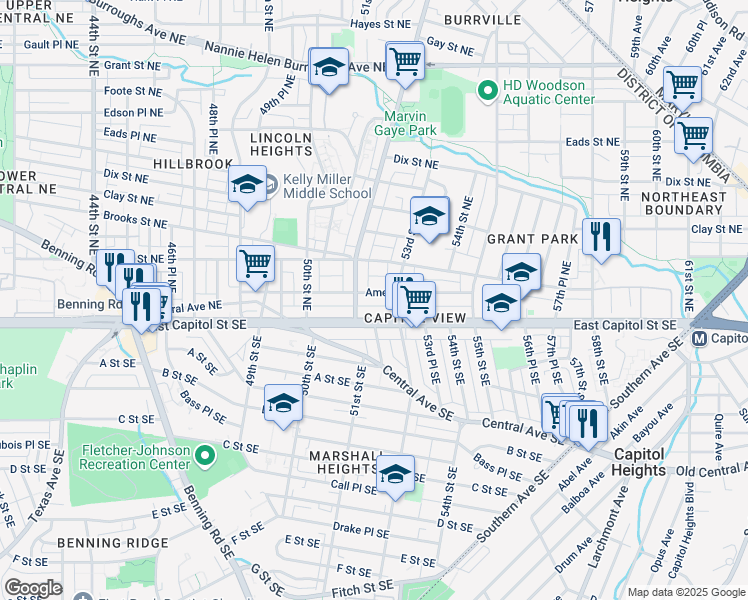 map of restaurants, bars, coffee shops, grocery stores, and more near 101 Independence Avenue Southeast in Washington