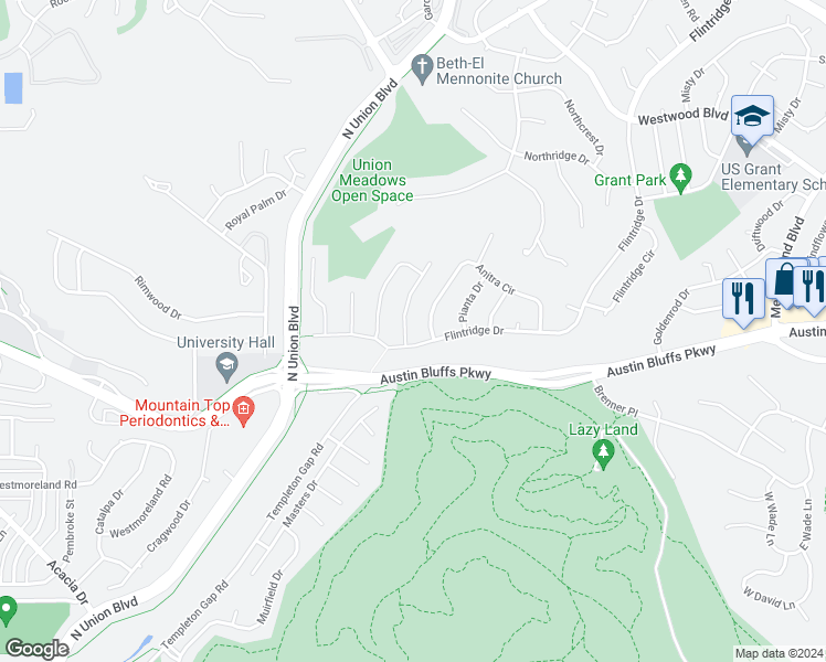 map of restaurants, bars, coffee shops, grocery stores, and more near 4103 Tumbleweed Drive in Colorado Springs
