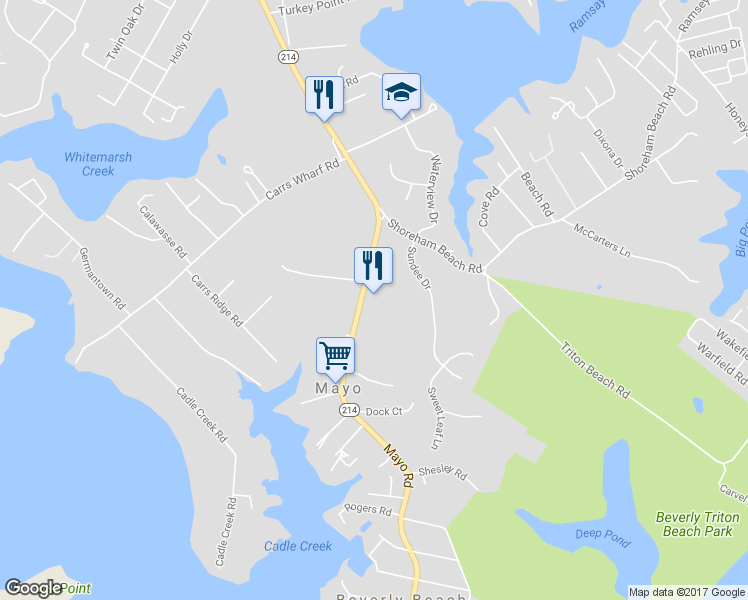 map of restaurants, bars, coffee shops, grocery stores, and more near 1246 Mayo Rd in Edgewater