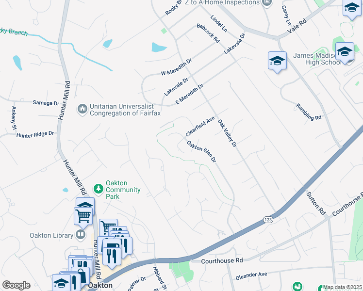 map of restaurants, bars, coffee shops, grocery stores, and more near 10033 Clearfield Avenue in Vienna