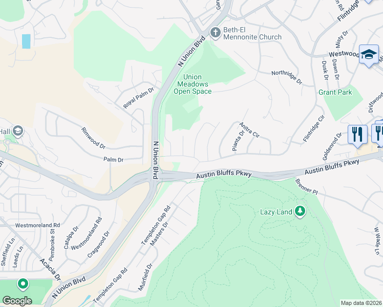 map of restaurants, bars, coffee shops, grocery stores, and more near 2312 Flintridge Drive in Colorado Springs