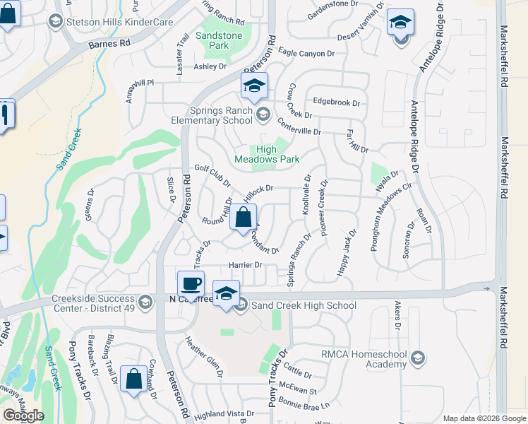 map of restaurants, bars, coffee shops, grocery stores, and more near 4166 Heathmoor Drive in Colorado Springs