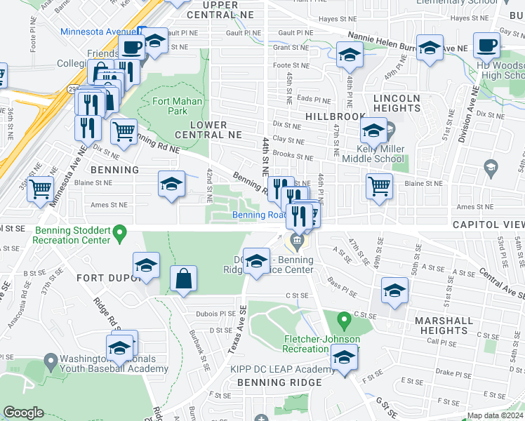 map of restaurants, bars, coffee shops, grocery stores, and more near 101 Independence Avenue Southeast in Washington