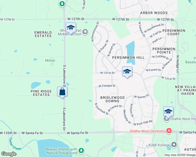 map of restaurants, bars, coffee shops, grocery stores, and more near 2656 Whitney in Olathe