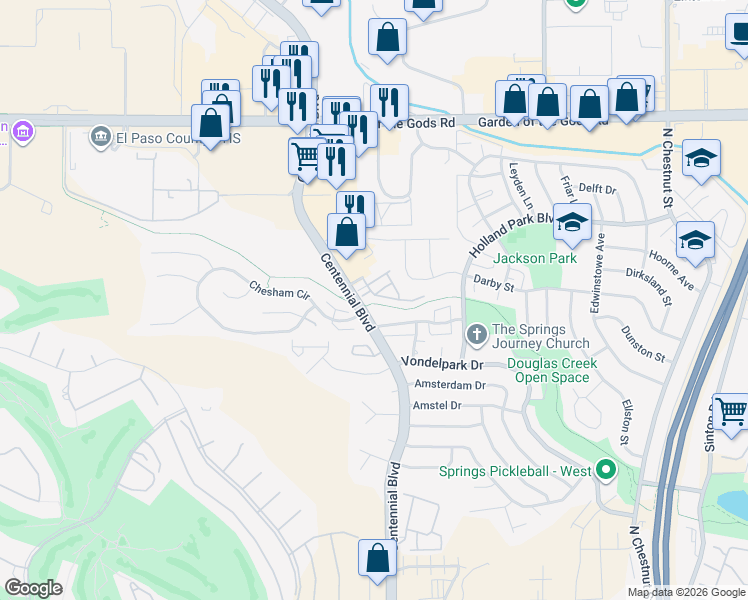 map of restaurants, bars, coffee shops, grocery stores, and more near 4094 Star View in Colorado Springs