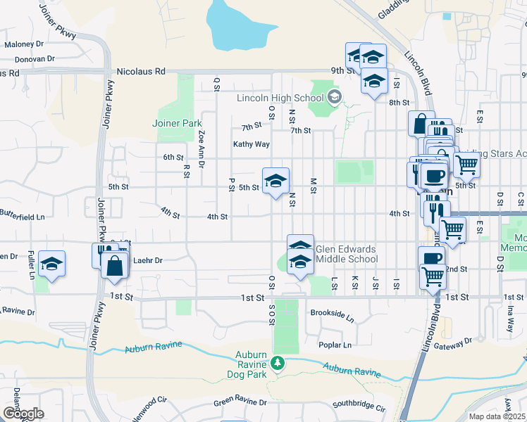 map of restaurants, bars, coffee shops, grocery stores, and more near 1502 4th Street in Lincoln