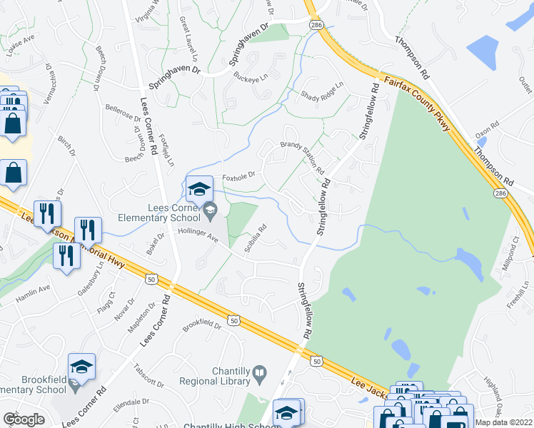 map of restaurants, bars, coffee shops, grocery stores, and more near 3872 Scibilia Road in Fairfax