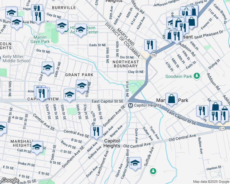 map of restaurants, bars, coffee shops, grocery stores, and more near 101 Independence Avenue Southeast in Washington