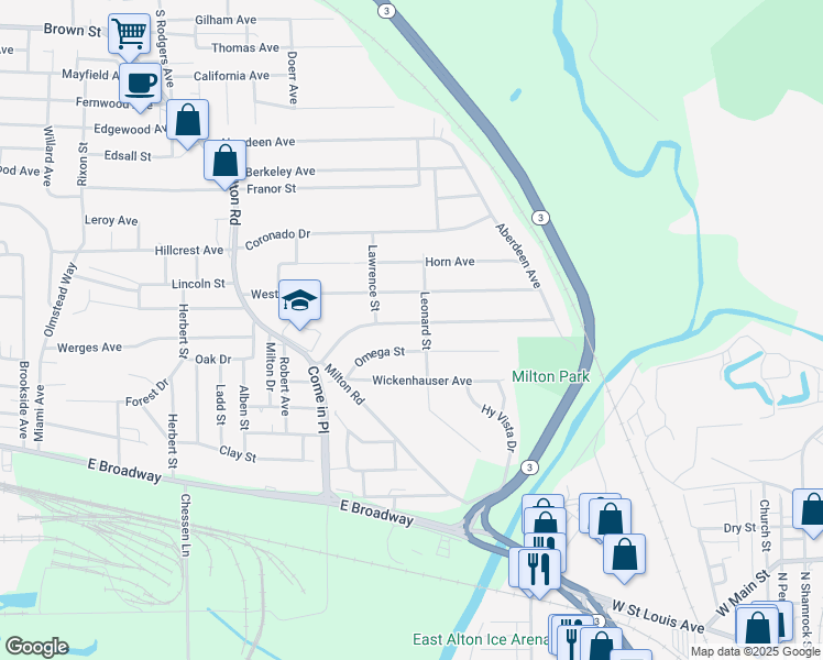 map of restaurants, bars, coffee shops, grocery stores, and more near 3541 Oscar Avenue in Alton