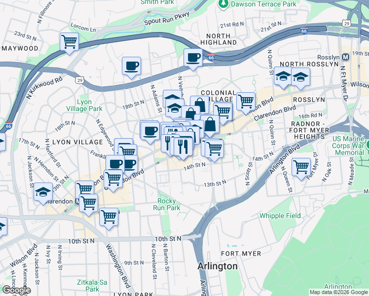 map of restaurants, bars, coffee shops, grocery stores, and more near 101 Independence Avenue Southeast in Washington
