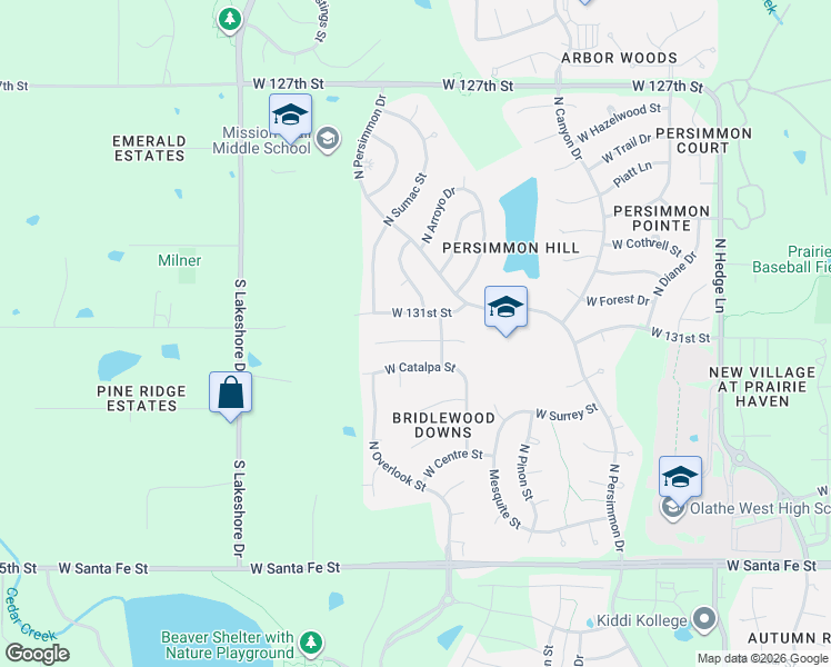 map of restaurants, bars, coffee shops, grocery stores, and more near 2633 Whitney in Olathe