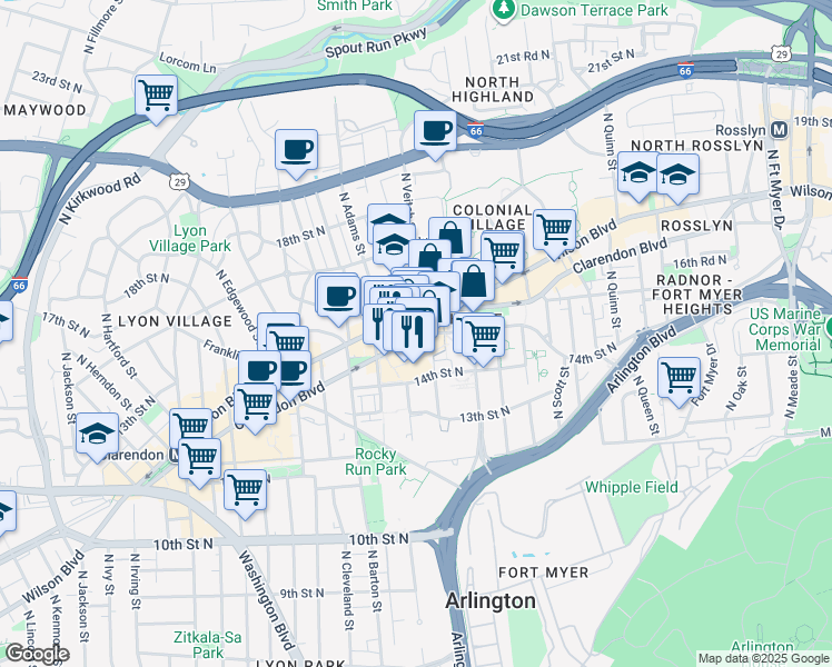 map of restaurants, bars, coffee shops, grocery stores, and more near 101 Independence Avenue Southeast in Washington