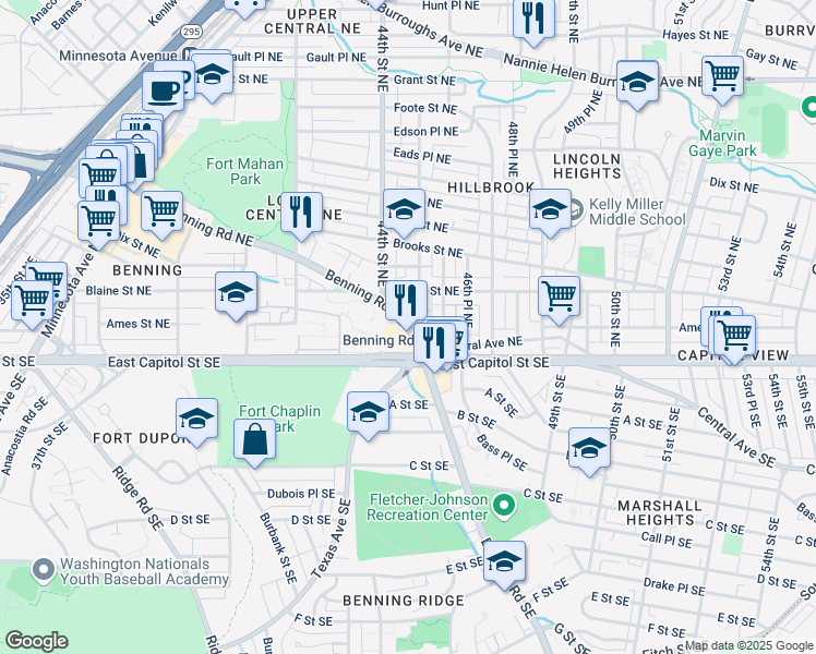 map of restaurants, bars, coffee shops, grocery stores, and more near 101 Independence Avenue Southeast in Washington