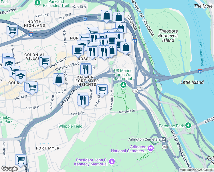 map of restaurants, bars, coffee shops, grocery stores, and more near 101 Independence Avenue Southeast in Washington