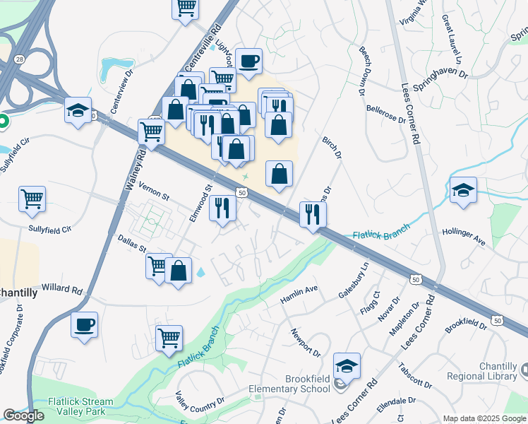 map of restaurants, bars, coffee shops, grocery stores, and more near 4037 Kimberley Glen Court in Chantilly