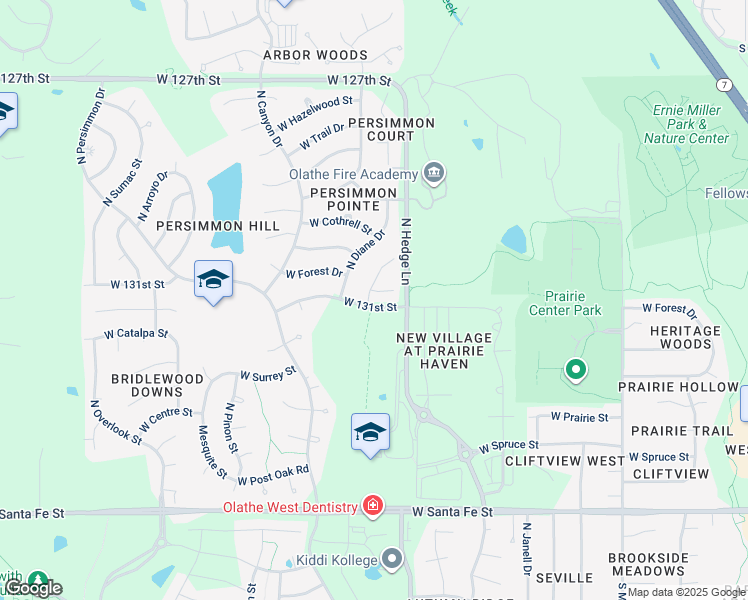 map of restaurants, bars, coffee shops, grocery stores, and more near 2161 West Forest Drive in Olathe