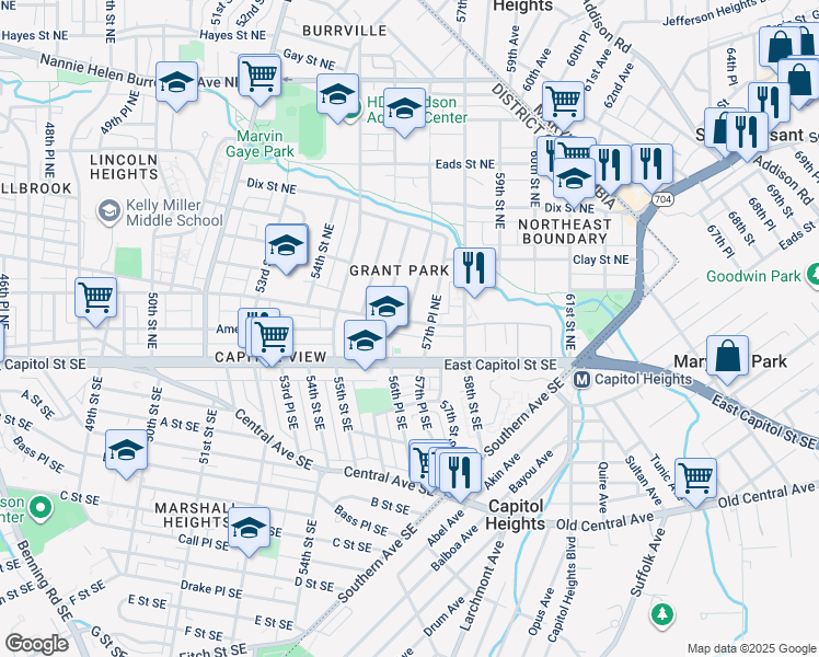 map of restaurants, bars, coffee shops, grocery stores, and more near 101 Independence Avenue Southeast in Washington