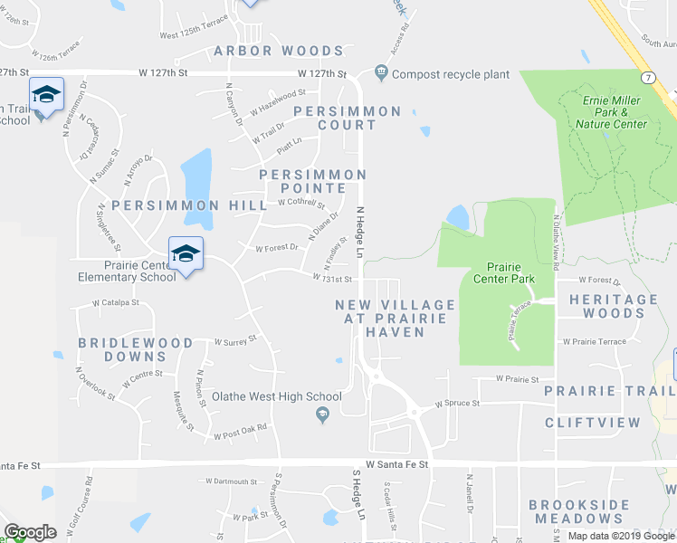 map of restaurants, bars, coffee shops, grocery stores, and more near 2161 West Forest Drive in Olathe