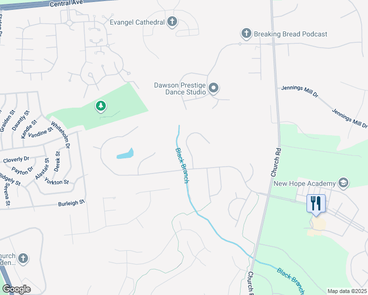 map of restaurants, bars, coffee shops, grocery stores, and more near 327 Panora Way in Upper Marlboro