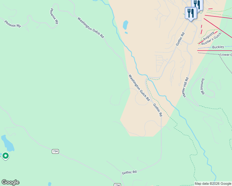 map of restaurants, bars, coffee shops, grocery stores, and more near 11-15 Glacier Lilly Way in Crested Butte