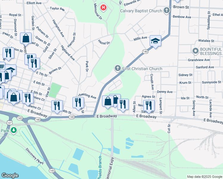 map of restaurants, bars, coffee shops, grocery stores, and more near 113 Manor Court in Alton