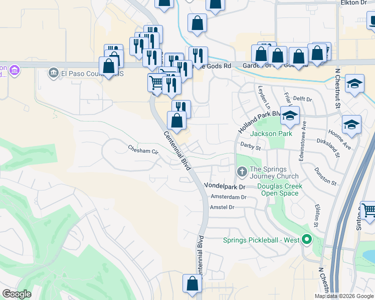 map of restaurants, bars, coffee shops, grocery stores, and more near 1108 Trask Hts in Colorado Springs