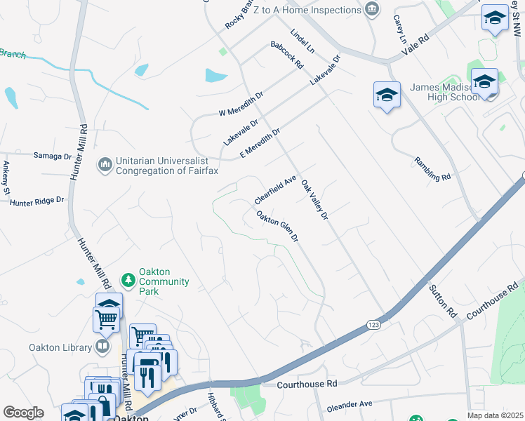 map of restaurants, bars, coffee shops, grocery stores, and more near 2622 Oakton Glen Drive in Vienna