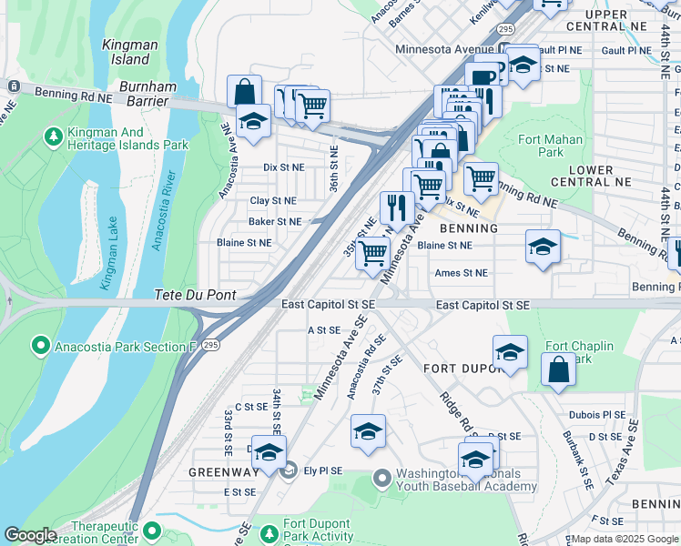 map of restaurants, bars, coffee shops, grocery stores, and more near 101 Independence Avenue Southeast in Washington