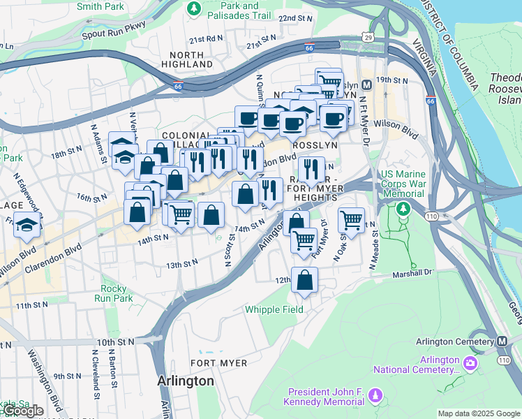 map of restaurants, bars, coffee shops, grocery stores, and more near 101 Independence Avenue Southeast in Washington