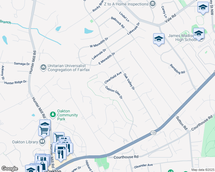 map of restaurants, bars, coffee shops, grocery stores, and more near 2622 Oakton Glen Drive in Vienna