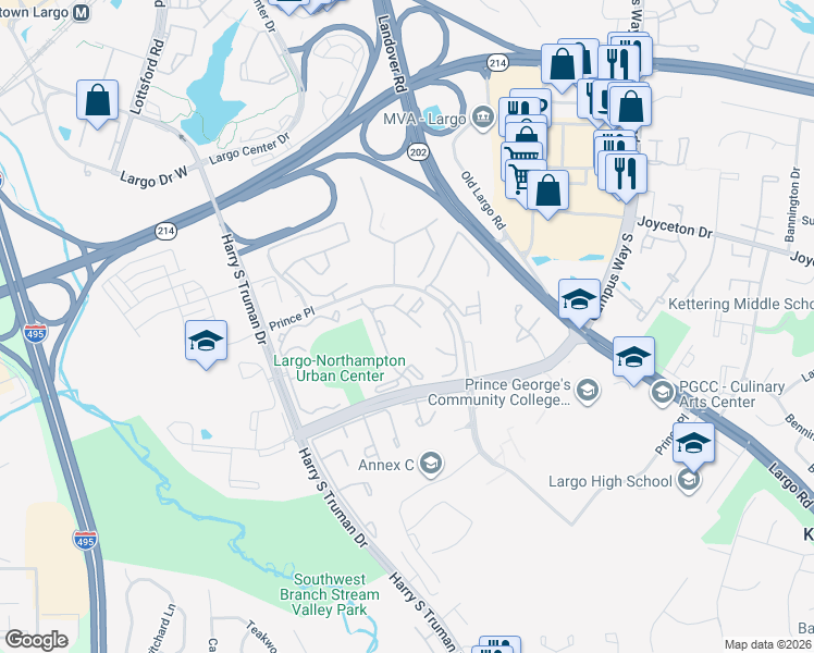 map of restaurants, bars, coffee shops, grocery stores, and more near 10133 Prince Place in Upper Marlboro