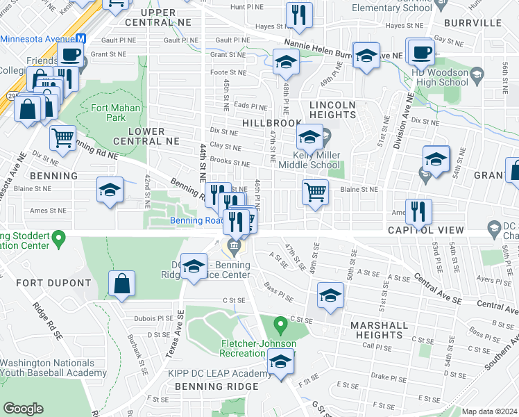 map of restaurants, bars, coffee shops, grocery stores, and more near 29 46th Place Northeast in Washington