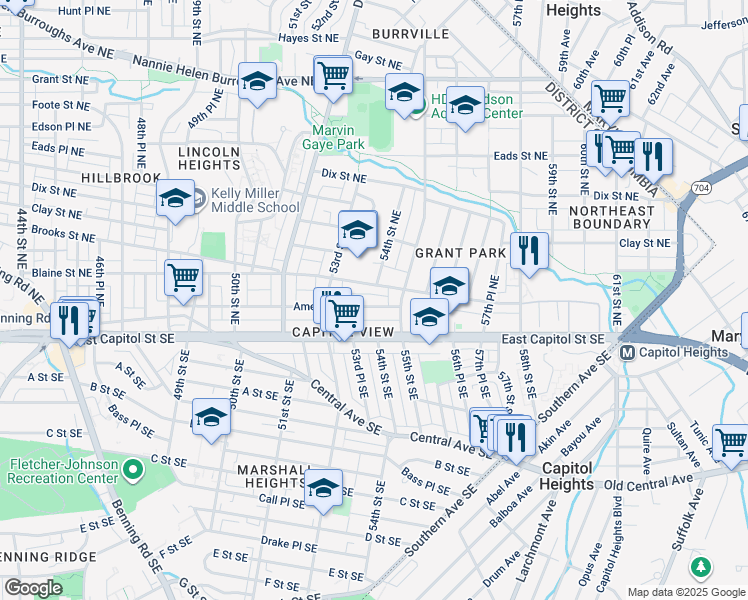 map of restaurants, bars, coffee shops, grocery stores, and more near 101 Independence Avenue Southeast in Washington