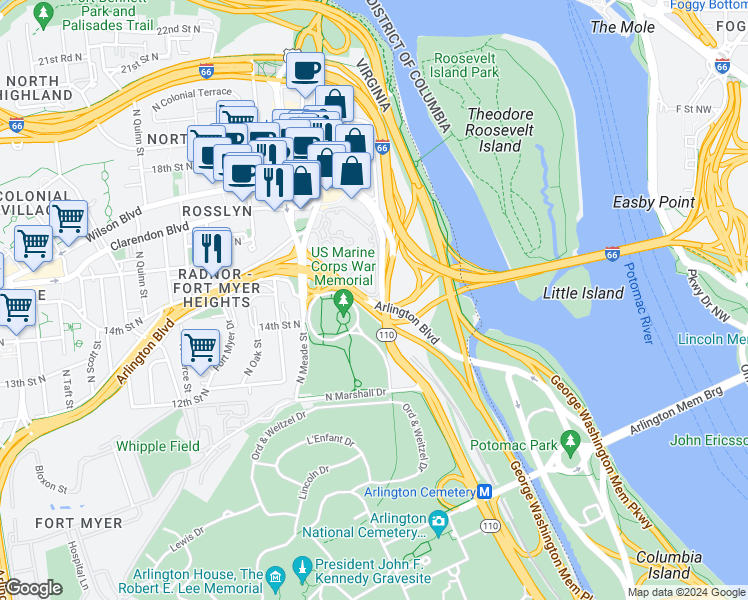 map of restaurants, bars, coffee shops, grocery stores, and more near 101 Independence Avenue Southeast in Washington