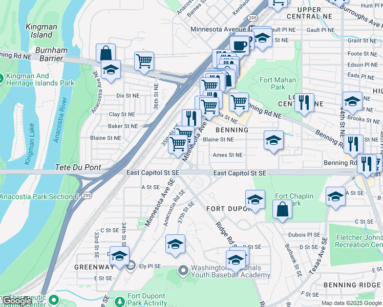 map of restaurants, bars, coffee shops, grocery stores, and more near 101 Independence Avenue Southeast in Washington