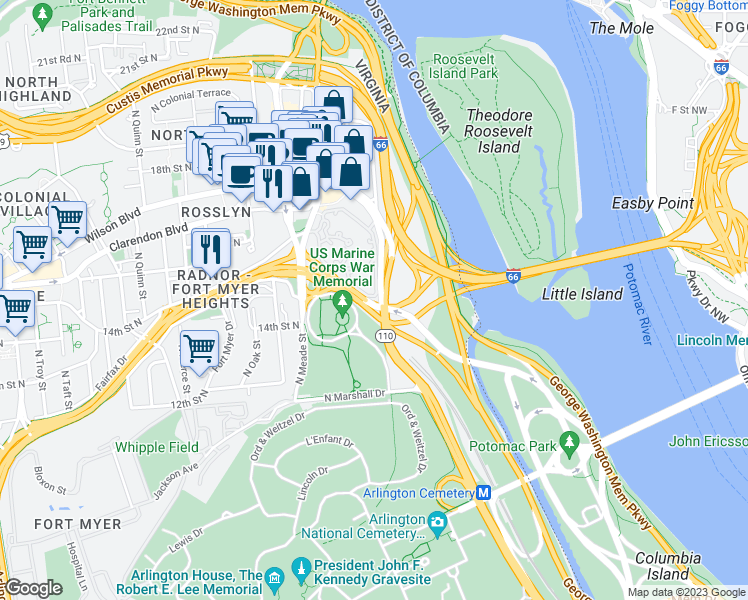 map of restaurants, bars, coffee shops, grocery stores, and more near 101 Independence Avenue Southeast in Washington
