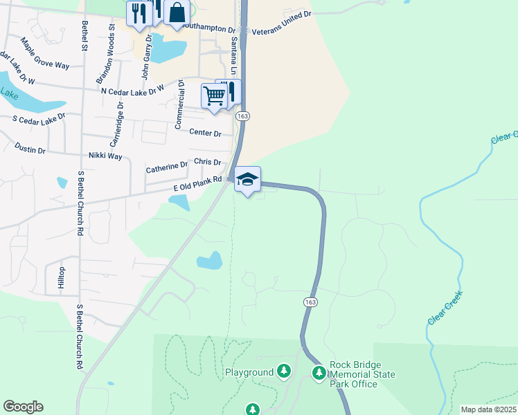 map of restaurants, bars, coffee shops, grocery stores, and more near 5151 South Highway 163 in Columbia