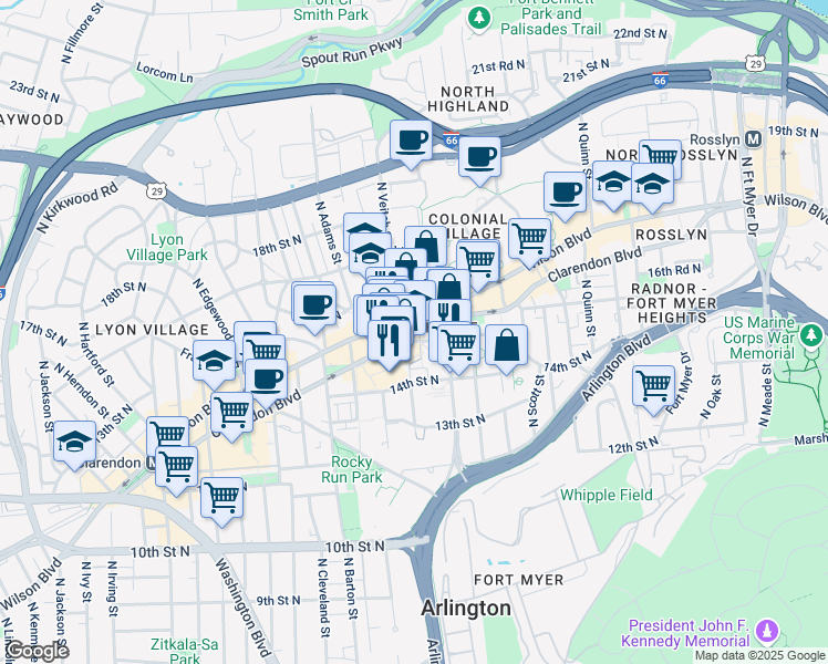 map of restaurants, bars, coffee shops, grocery stores, and more near 101 Independence Avenue Southeast in Washington