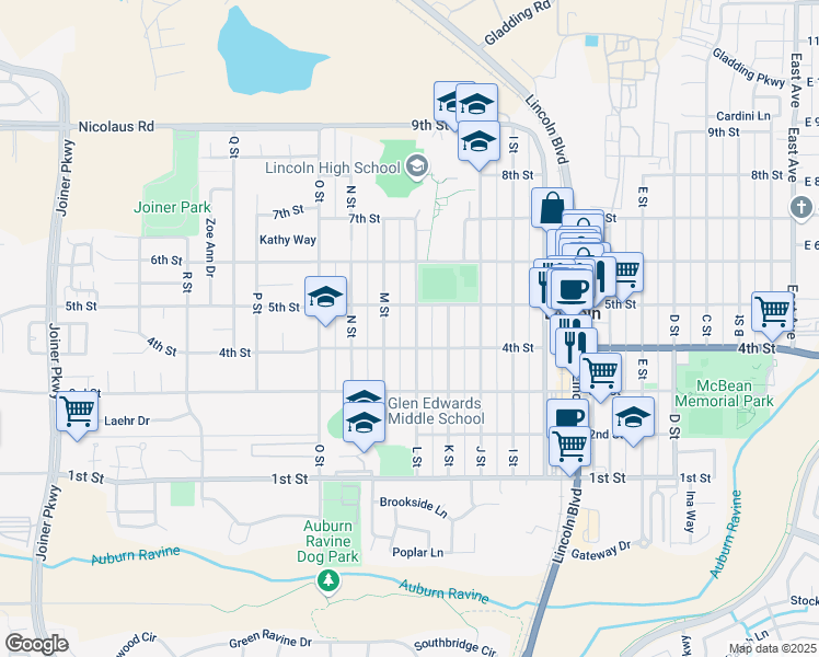 map of restaurants, bars, coffee shops, grocery stores, and more near 444 L Street in Lincoln