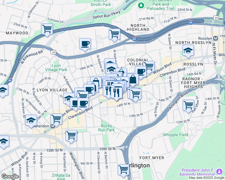 map of restaurants, bars, coffee shops, grocery stores, and more near 101 Independence Avenue Southeast in Washington