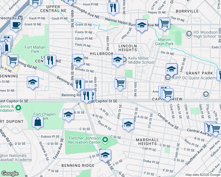 map of restaurants, bars, coffee shops, grocery stores, and more near 101 Independence Avenue Southeast in Washington